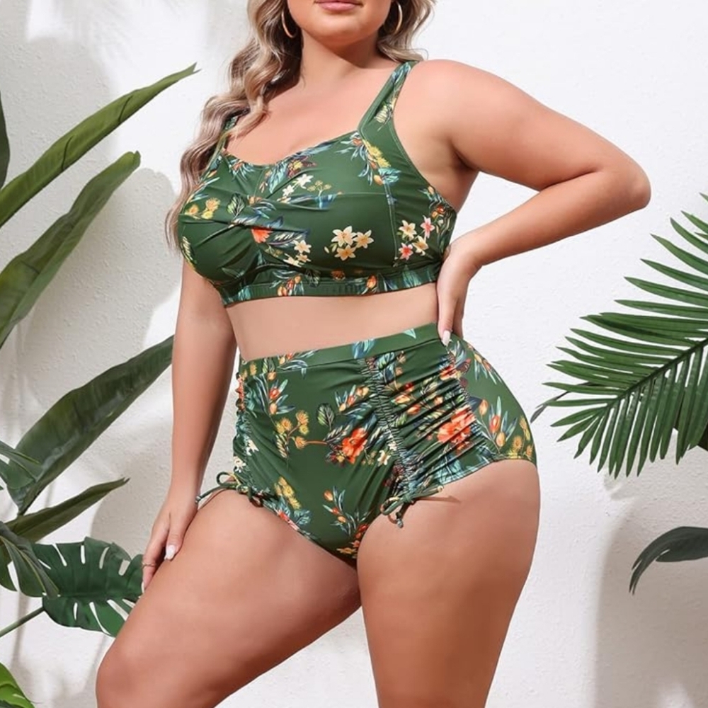 HANNA NIKOLE PLUS SIZE Ruched 2 Piece Bikini - Picture 4 of 7